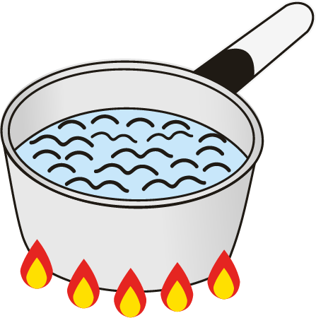 Pentola d'acqua sul fuoco che bolle