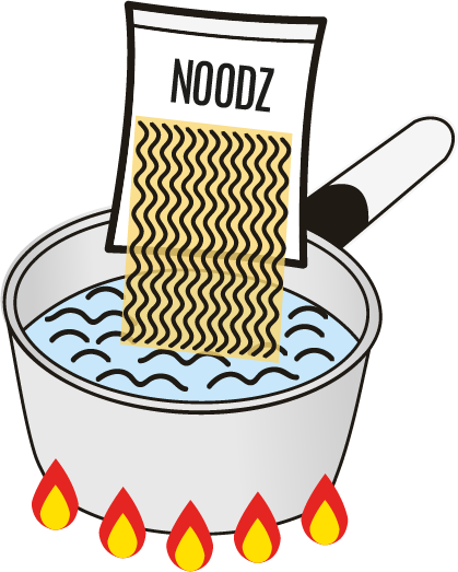 Noodle messi a cuocere nella pentola